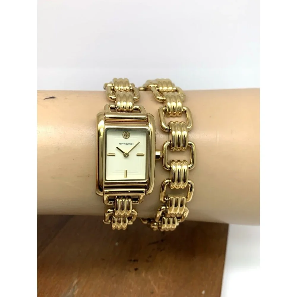 Tory Burch Women's Watch TBW1067 Quartz Cream Dial Gold Double-Wrap Tank 19mm